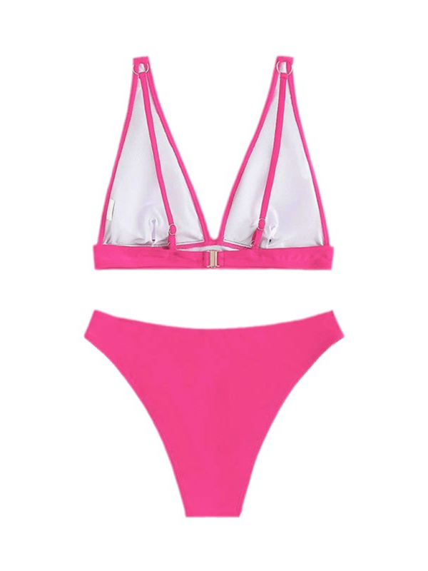 New solid color underwire push up high waist triangle cup beach bikini swimsuit