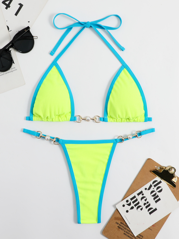 Women's swimwear sexy solid color bikini suit