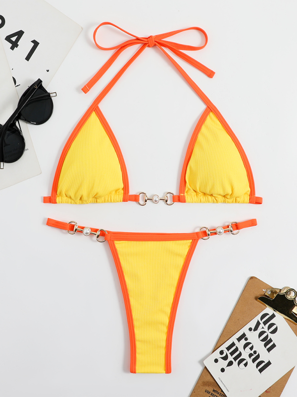 Women's swimwear sexy solid color bikini suit