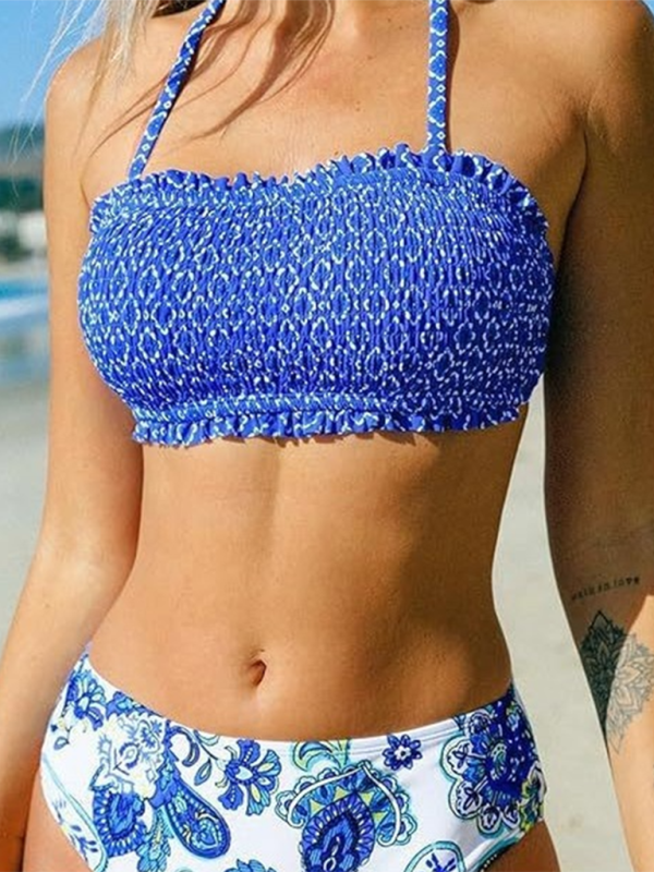 Women's resort beach suspender floral bikini