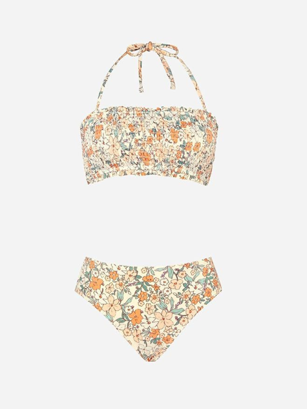 Women's resort beach suspender floral bikini