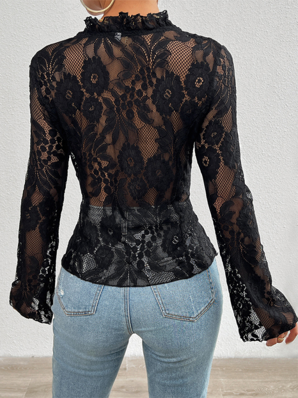 Spring and summer sexy slim long sleeve lace top