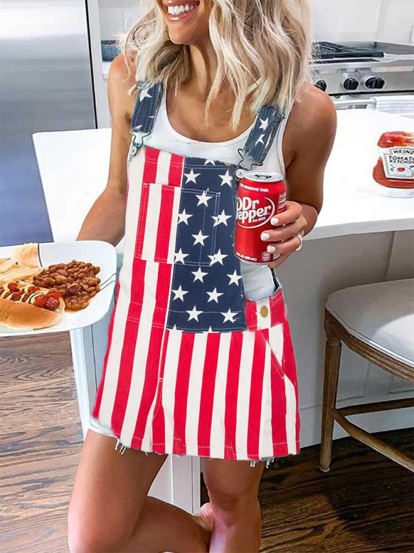 Women's new American Independence Day flag suspender jumpsuit