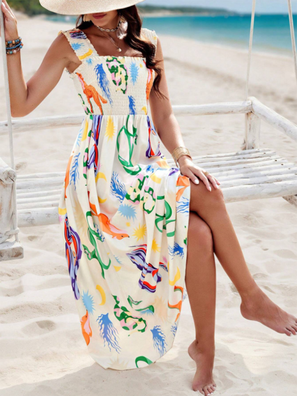 Resort style printed cross front midi dress
