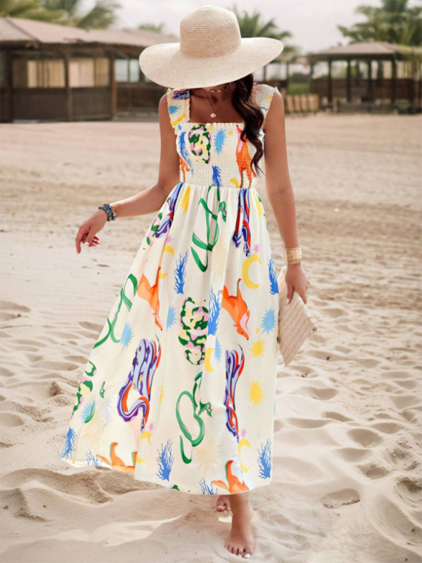 Resort style printed cross front midi dress