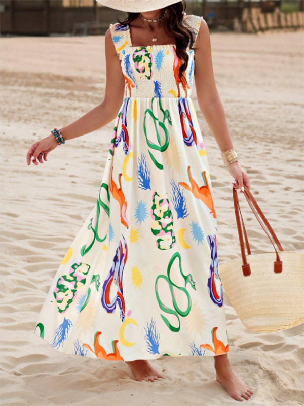 Resort style printed cross front midi dress