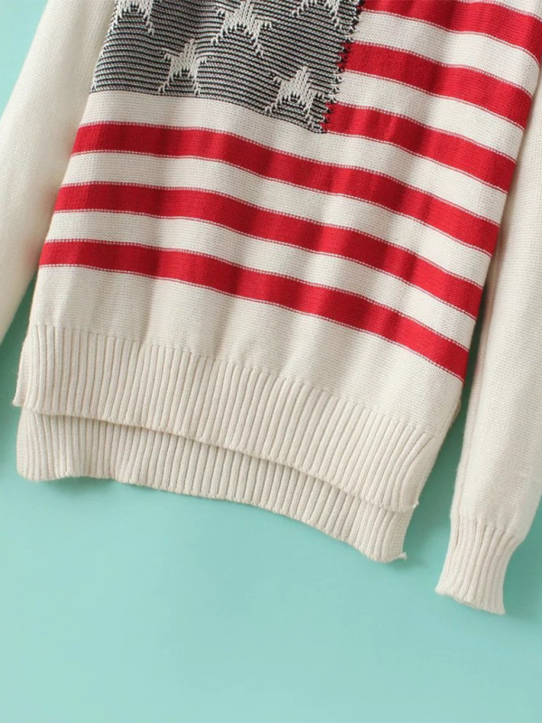 New American flag contrast striped loose pullover sweater