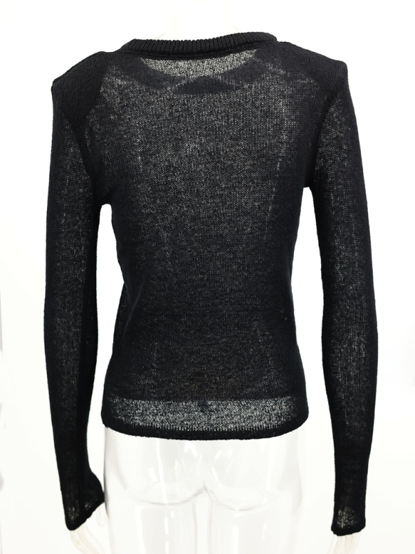 Hollow Knit Sweater Solid Color Casual Long Sleeve Top