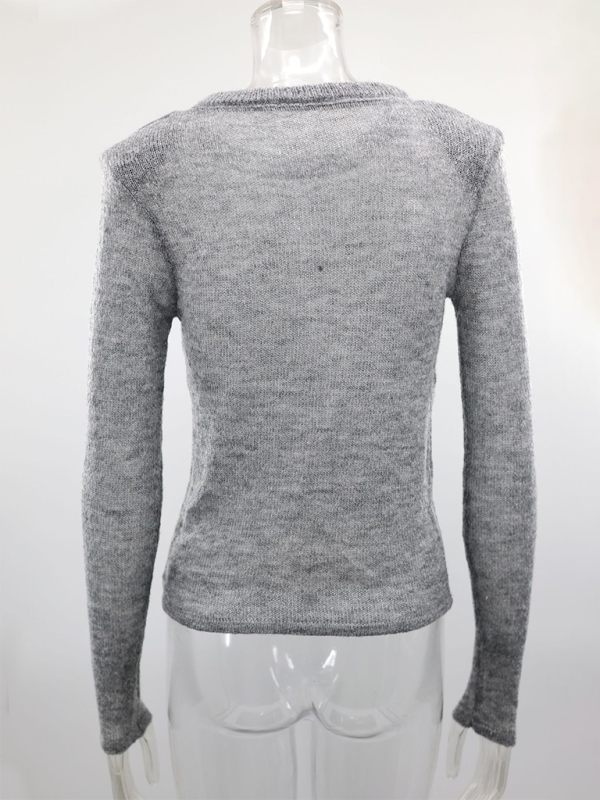 Hollow Knit Sweater Solid Color Casual Long Sleeve Top