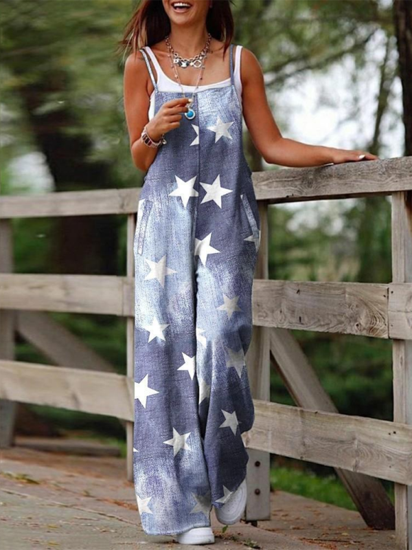New Independence Day Star Print Suspender Jumpsuit