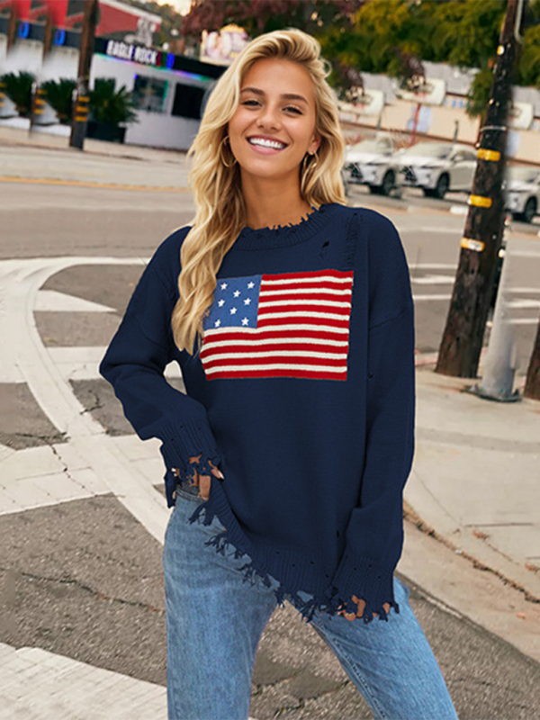 New Round Neck Flag Independence Day Fashion Sweater