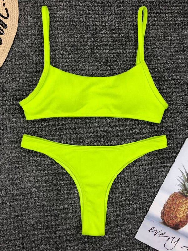Solid color sexy two-piece swimsuit fluorescent solid color bikini