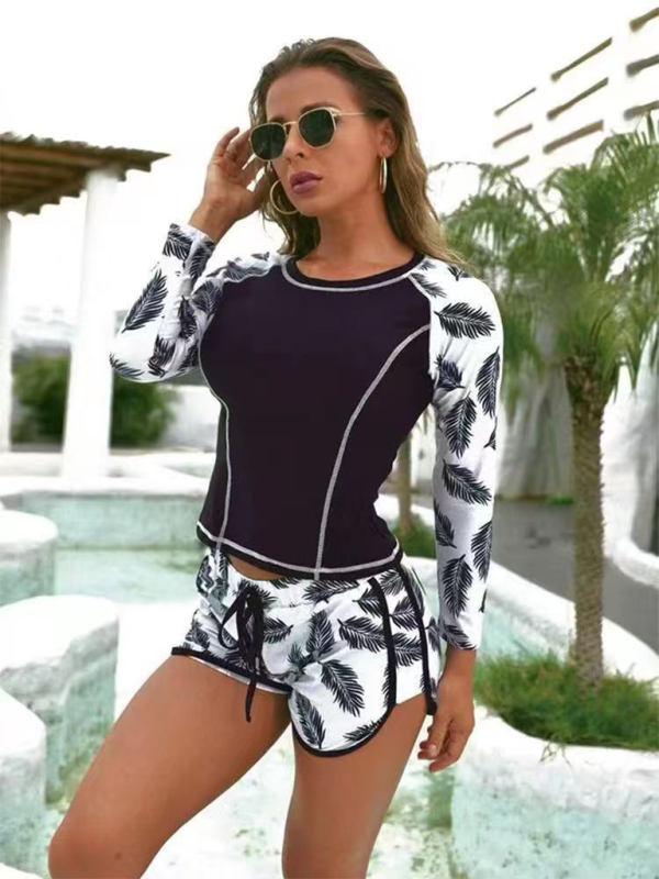 Diving surfing suit long sleeve fashion sunscreen printed split swimsuit women's clothing