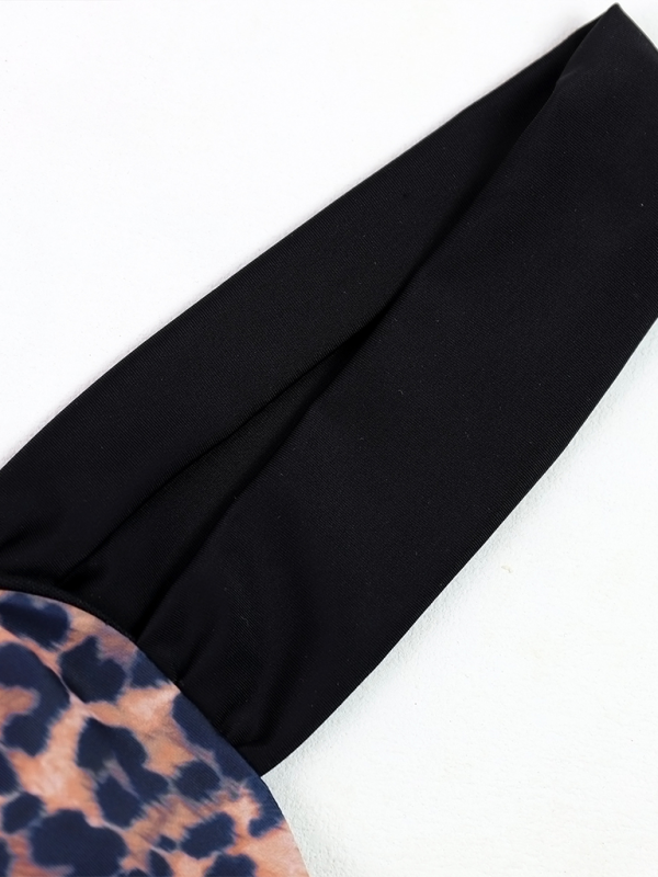 Leopard print bikini push-up split color-blocked tube top women's triangle swimsuit