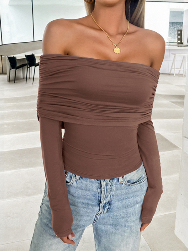 Women's casual solid color pullover one shoulder top