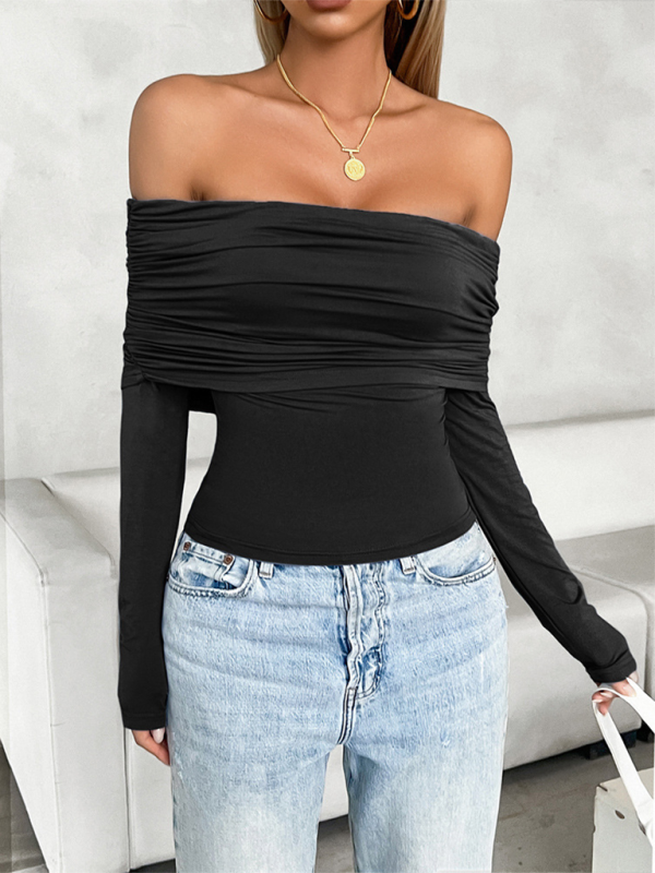 Women's casual solid color pullover one shoulder top
