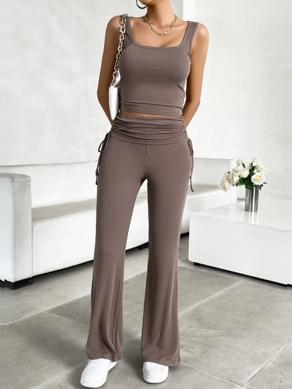 Women's casual solid color slim fit vest trousers suit