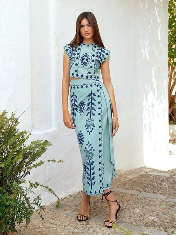 New Fashion Printed Holiday Style Two-piece Dress