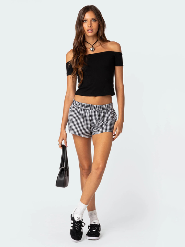 New spring and summer casual women's shorts plaid beach pants loose home wear