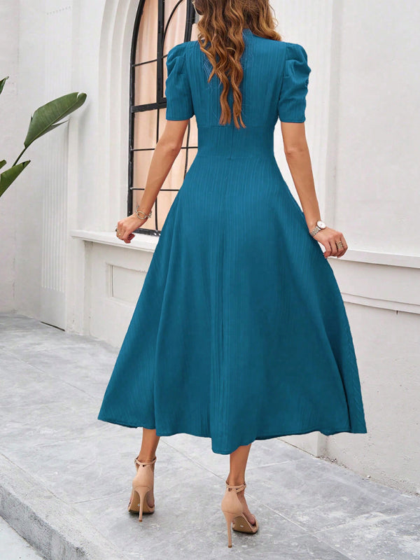 Women's elegant solid color waist dress
