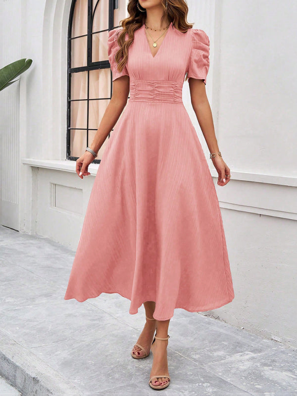 Women's elegant solid color waist dress