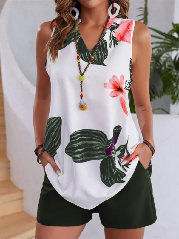 Women's Printed Casual Vacation Top and Shorts Set