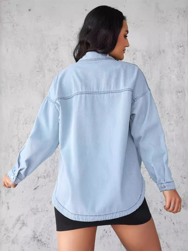 Women's long sleeve lapel casual shirt denim jacket