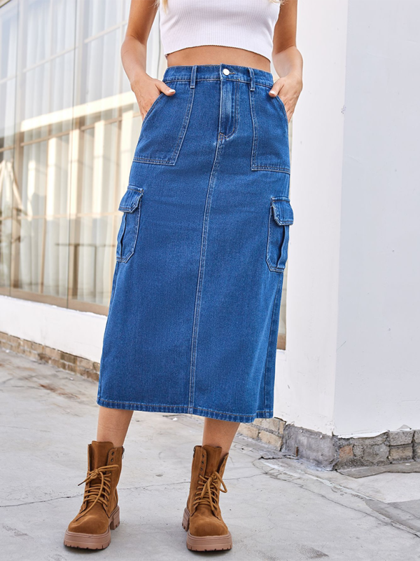 New casual washed workwear denim skirt