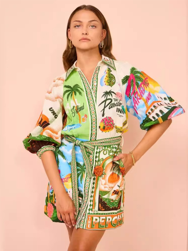 Casual fashion printed versatile cardigan shirt with dress