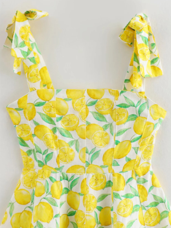 New Fashion Lemon Print Suspender Dress