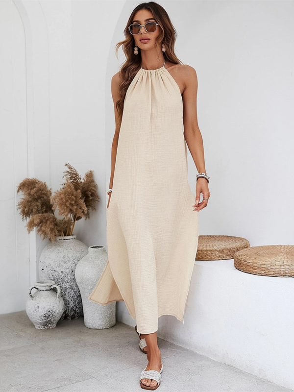 New casual style design large backless seaside holiday halter dress