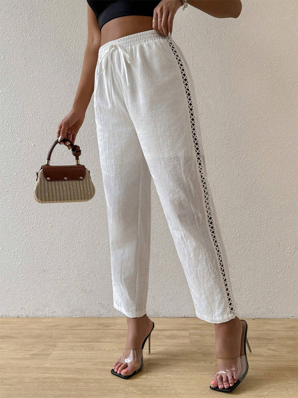 Sexy casual side hollow elastic drawstring straight pants
