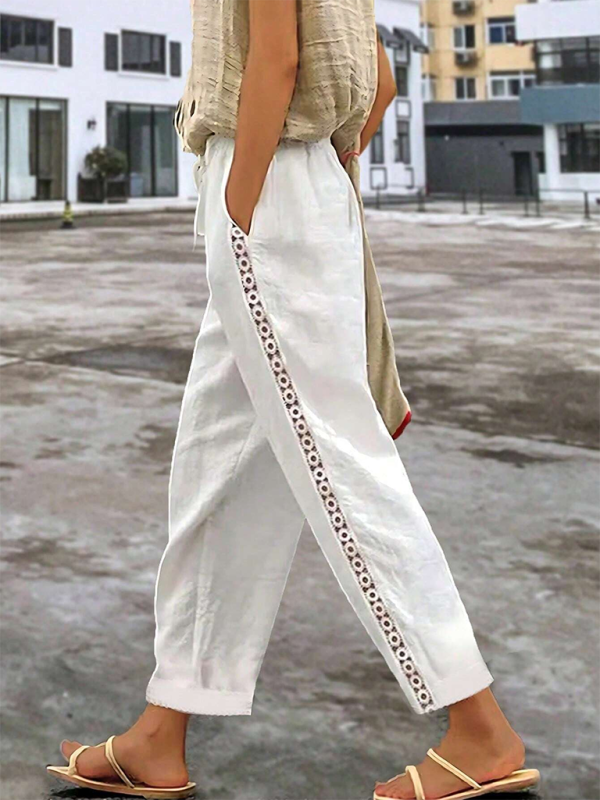 Sexy casual side hollow elastic drawstring straight pants