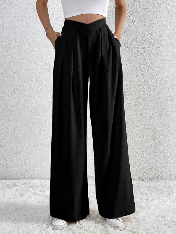 Women's Commuter Style Pleated Casual Wide Leg Pants Loose Trousers