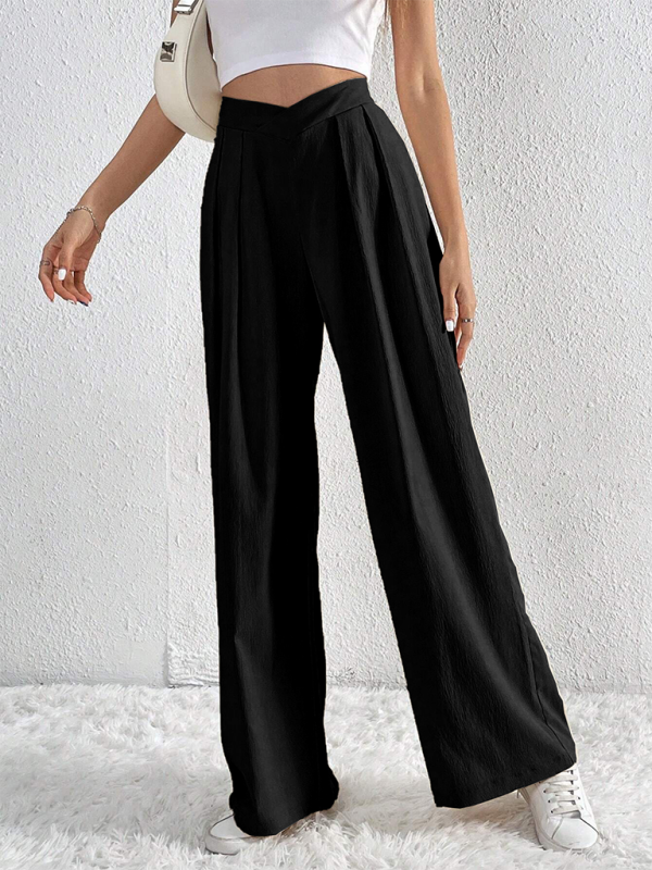Women's Commuter Style Pleated Casual Wide Leg Pants Loose Trousers