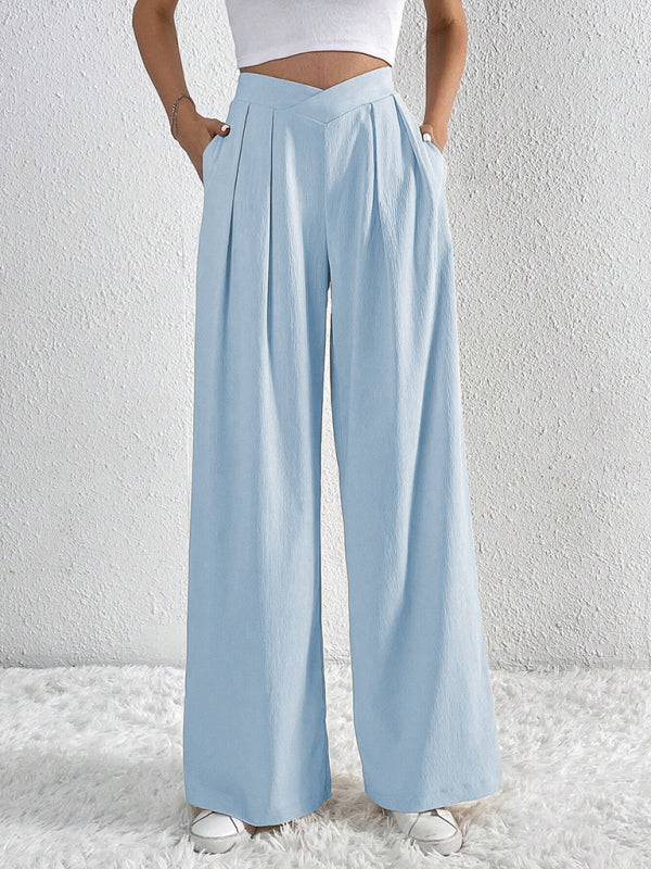 Women's Commuter Style Pleated Casual Wide Leg Pants Loose Trousers