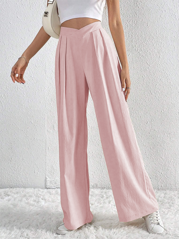 Women's Commuter Style Pleated Casual Wide Leg Pants Loose Trousers