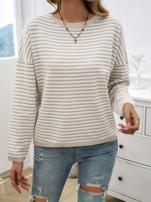 Women's Temperament Casual Round Neck Striped Sweater