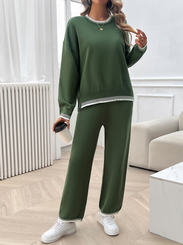 Women's Fashion Casual Contrast Color Sweater Pants Set