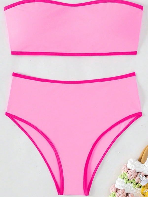 New solid color tube top high waist tight bikini