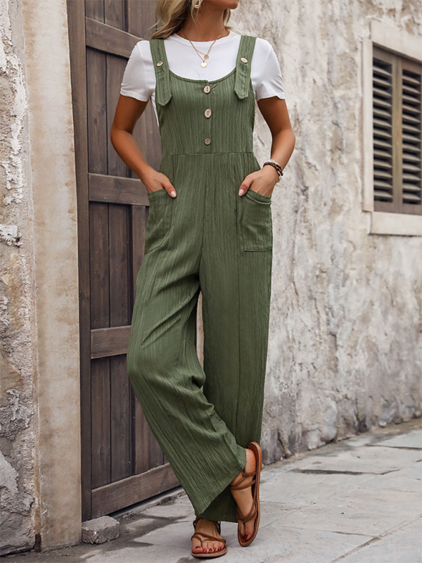 Women's casual texture loose pleated overalls