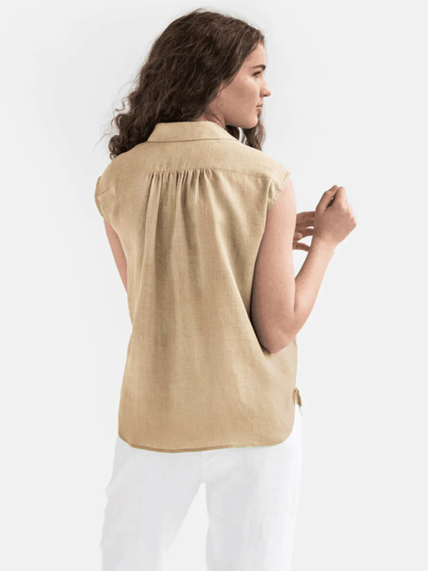 New cotton and linen simple casual sleeveless solid color shirt tops