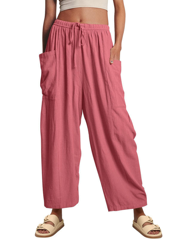 Women's elastic waist pleated high waist wide leg pants loose casual pants