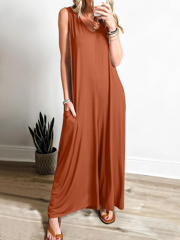 Women's casual pocket thin jumpsuit