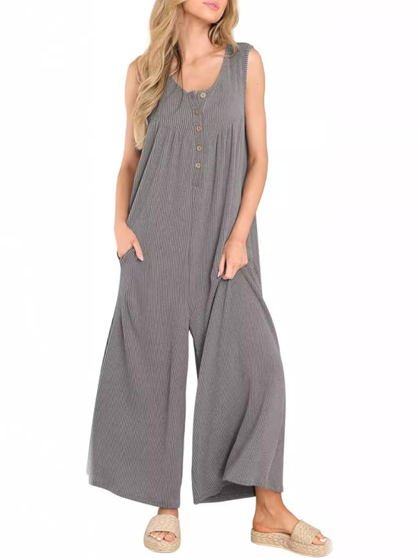 Women's casual pocket button jumpsuit