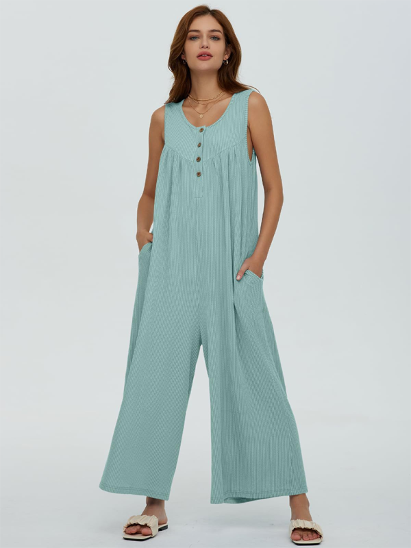 Women's casual pocket button jumpsuit