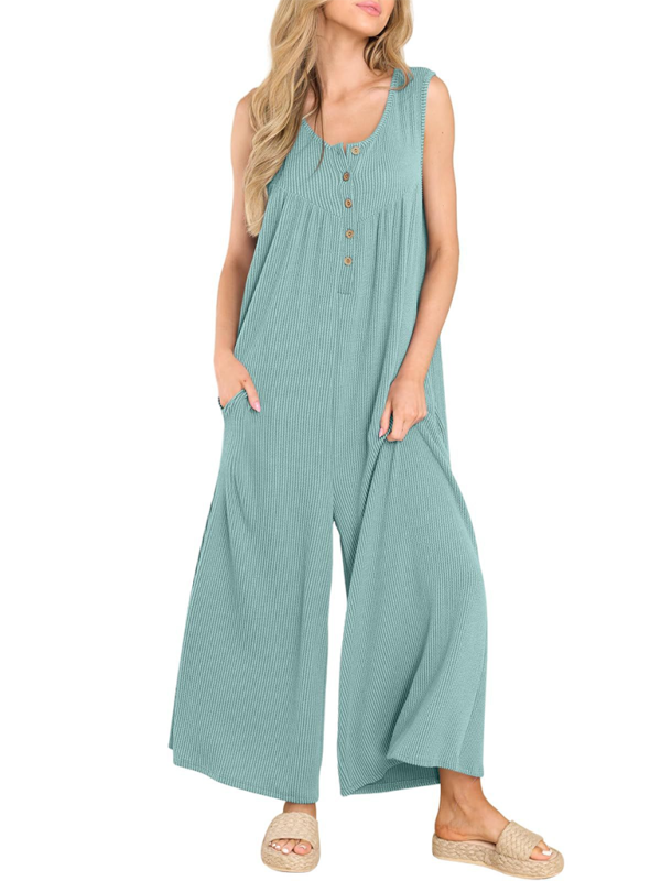 Women's casual pocket button jumpsuit