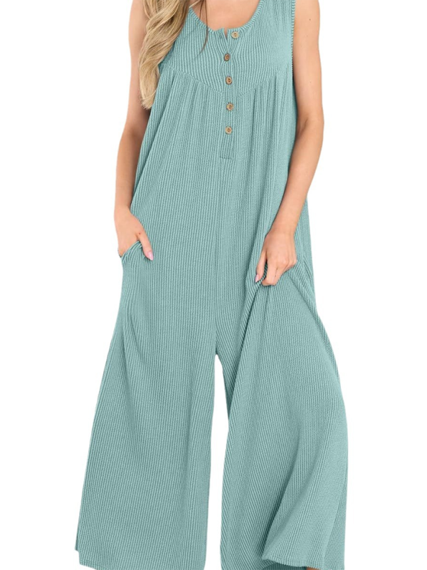 Women's casual pocket button jumpsuit