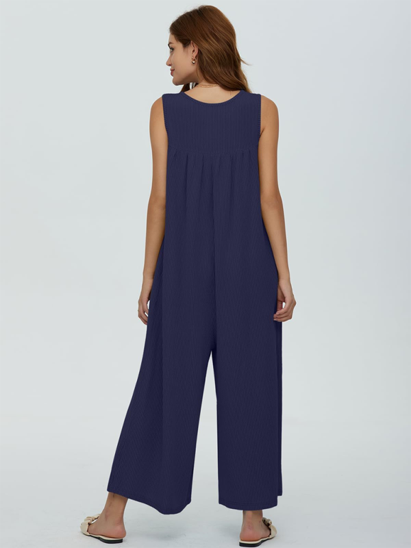 Women's casual pocket button jumpsuit