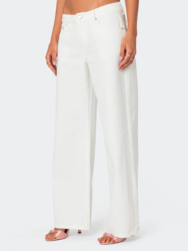 Bow Embroidered Fashion Casual Non-Stretch Straight Trousers